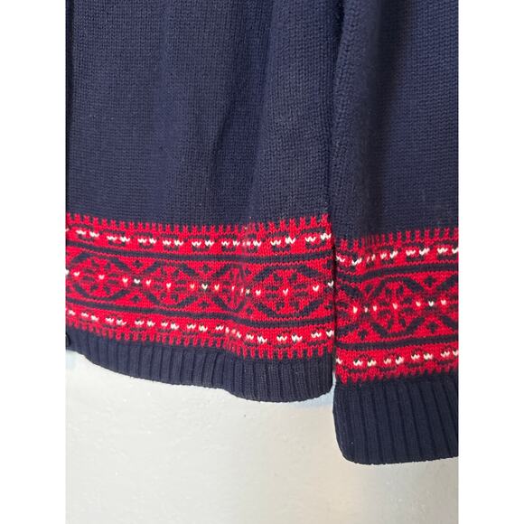 Talbot Lambswool Lambs Wool Fair Isle Cardigan Sweater Medium Navy Blue Nordic - Picture 3 of 7